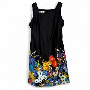90s VTG Evan Picone Black Floral Cocktail Dress sz 10 Cotton Bold Garden Print